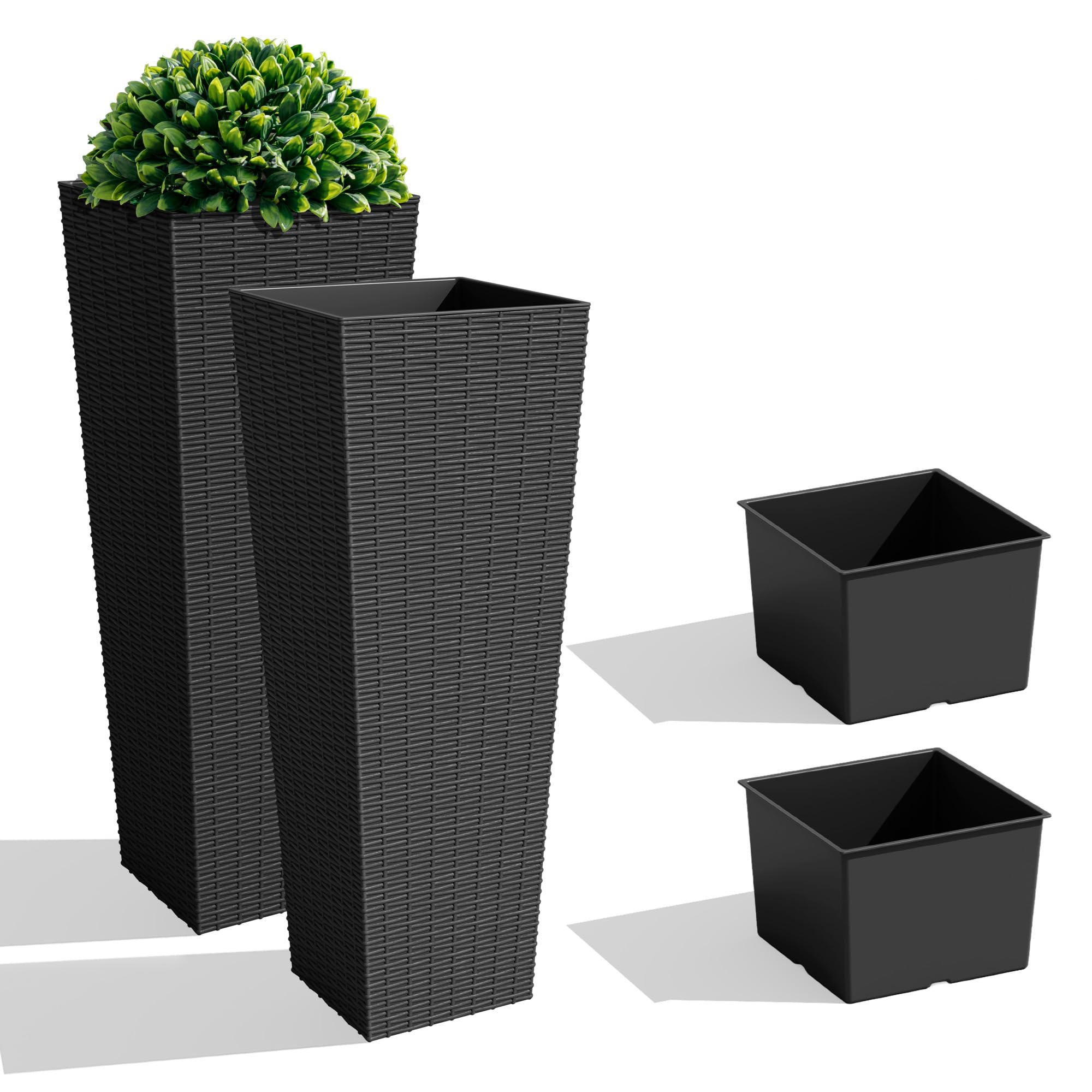 JUMMICO Set of 2 Resin Rattan Tall Planters