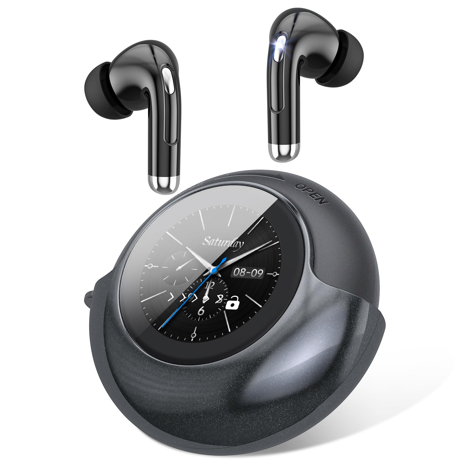 wireless earbuds with smart touch screen 180° rotating case bluetooth 5.4