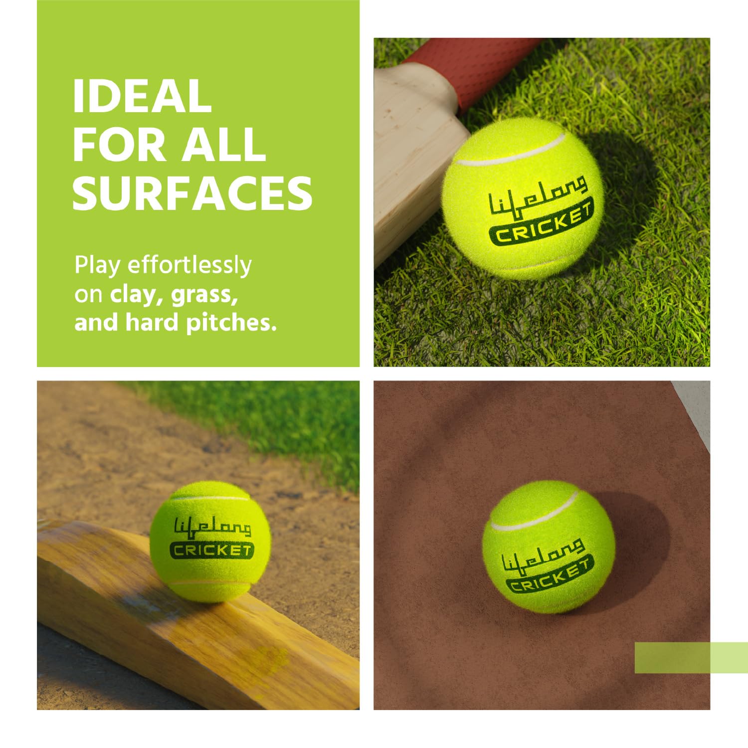 Lifelong Rubber Soft Cricket Tennis Ball | Green Tennis Ball for Cricket Tournament | Durable Lawn Play Soft Balls (Set of 3) 4