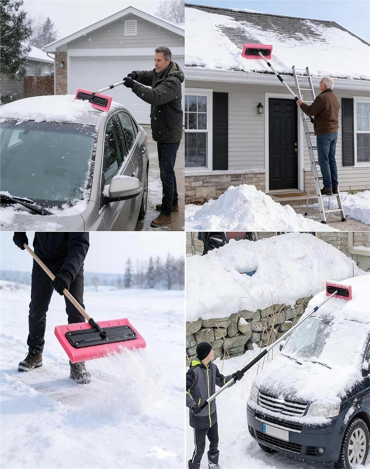 Adjustable Telescoping Snow Roof Rake, Snow Rake for House Roof Telescoping, Rake Removal Tool Set, for Roof Car Outdoor Snow Cleaning(2M)