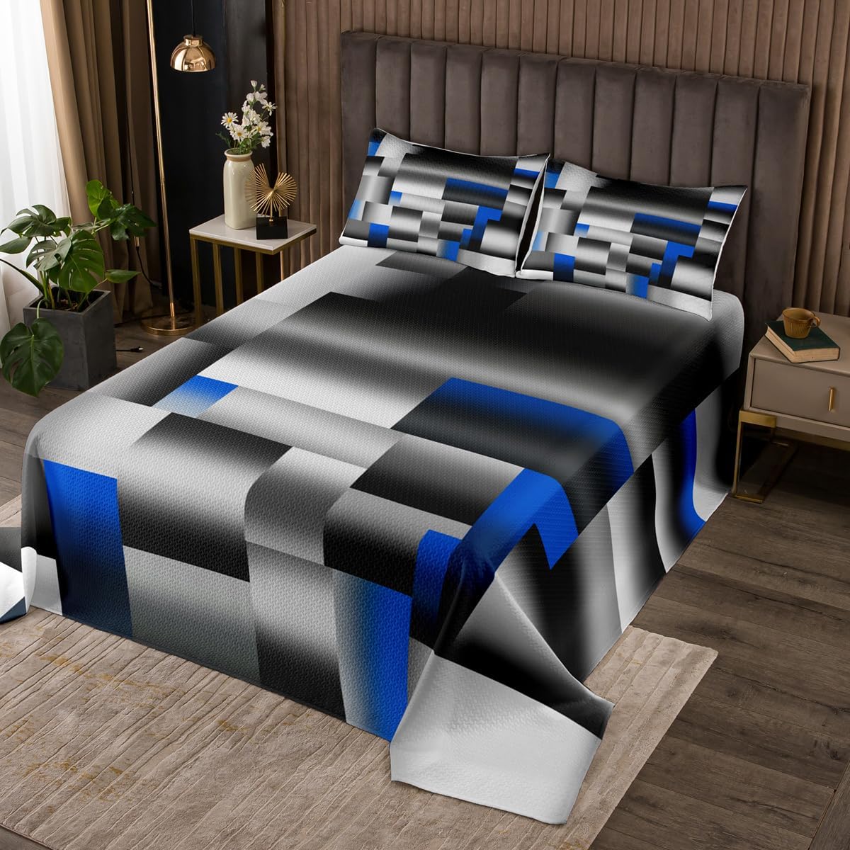 jejeloiu Red Gray Black Abstract Bedspread Queen Size Modern Geometric Art Coverlet Set Geometry Rectangle Room Decorative Quilted Coverlet Quilted Set 3Pcs Bedspreads Quilt