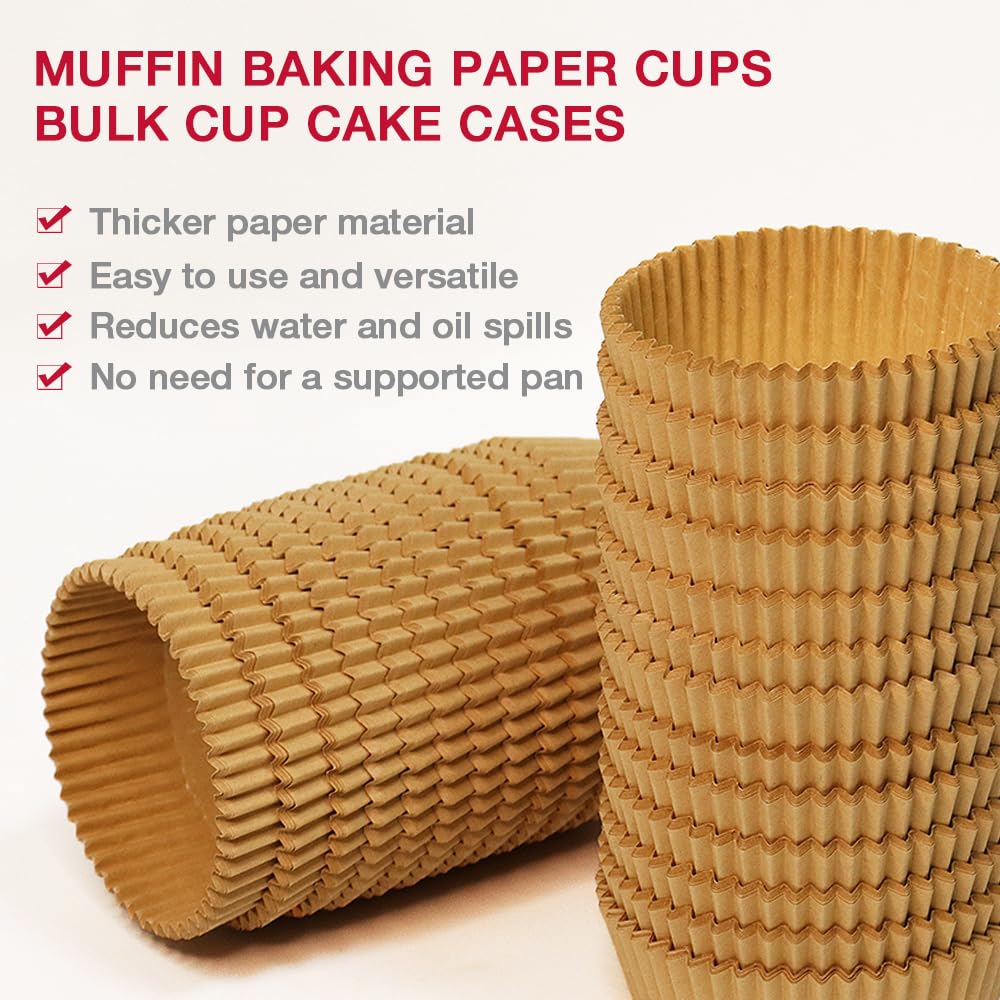 Forros extra jumbo para cupcakes, 200 unidades, 3.54 pulgadas de pergamino para hornear, papeles para magdalenas, tazas para hornear (marrón)