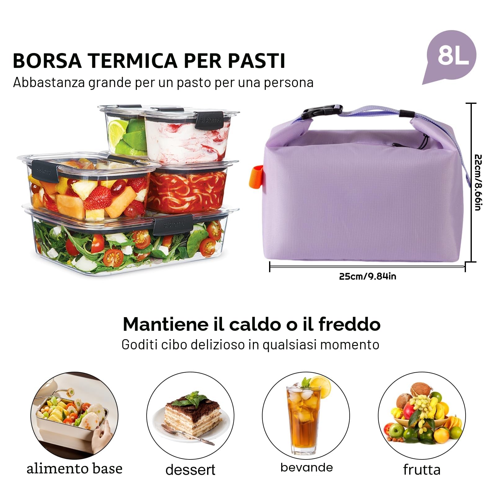 SUOXU Borsa termica termica per il pranzo, a prova di perdite, per adulti e bambini, grande capacità, resistente all'acqua, per lavoro, scuola, picnic e viaggi (viola)