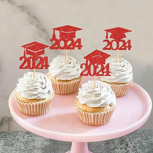 Miniatura 4 de 24 piezas de 2024 tapas de graduación 2024 para cupcakes de graduación 2024, decoración de pasteles temáticos de graduación, suministros de