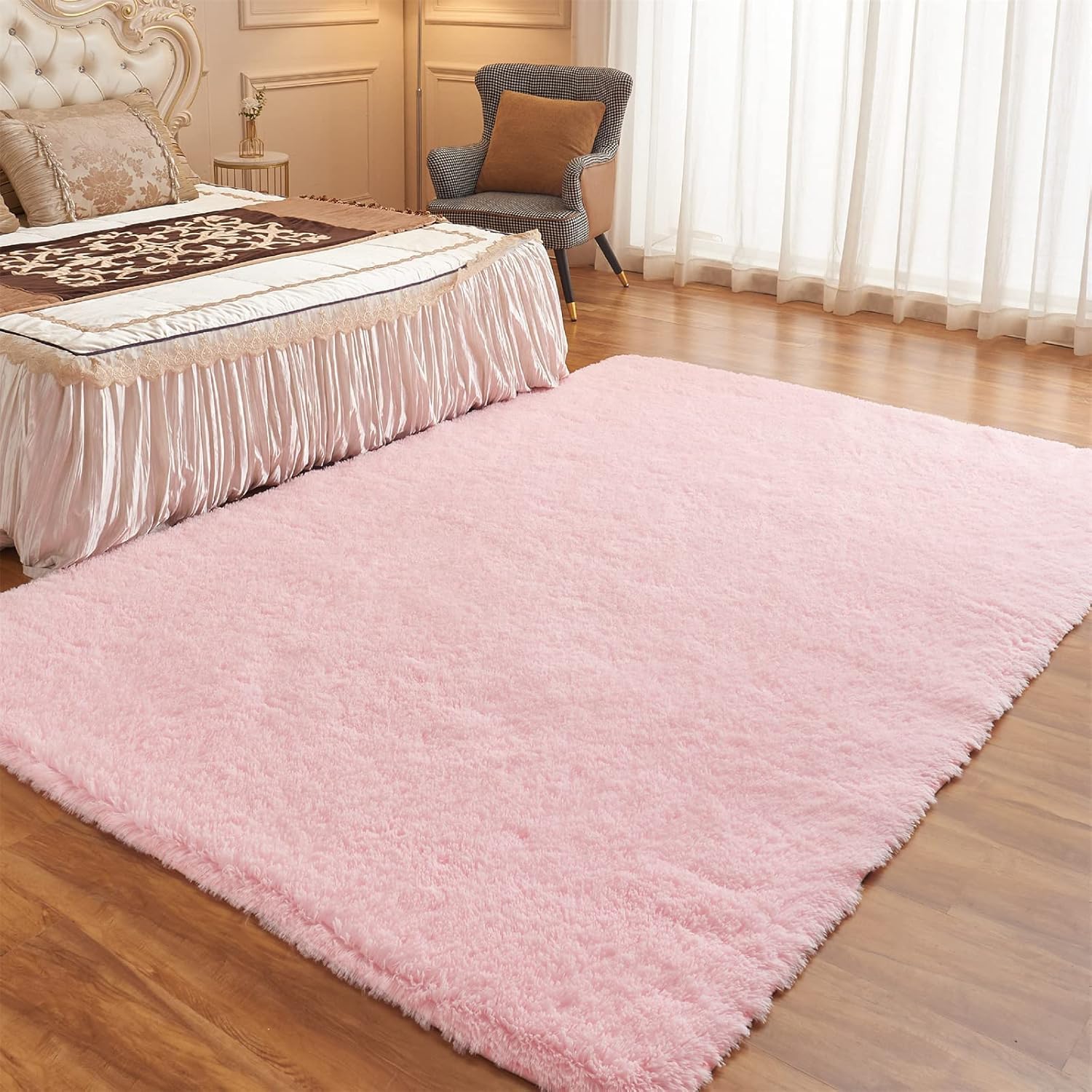 Alfombras Grandes, mullidas y de Pelo Largo para Sala de Estar, 2.74 x 3.66 Metros, Color Rosa, Modernas y afelpadas, Ideales para la habitación de niños y niñas, Sala de Juegos y Cuarto Infantil.
