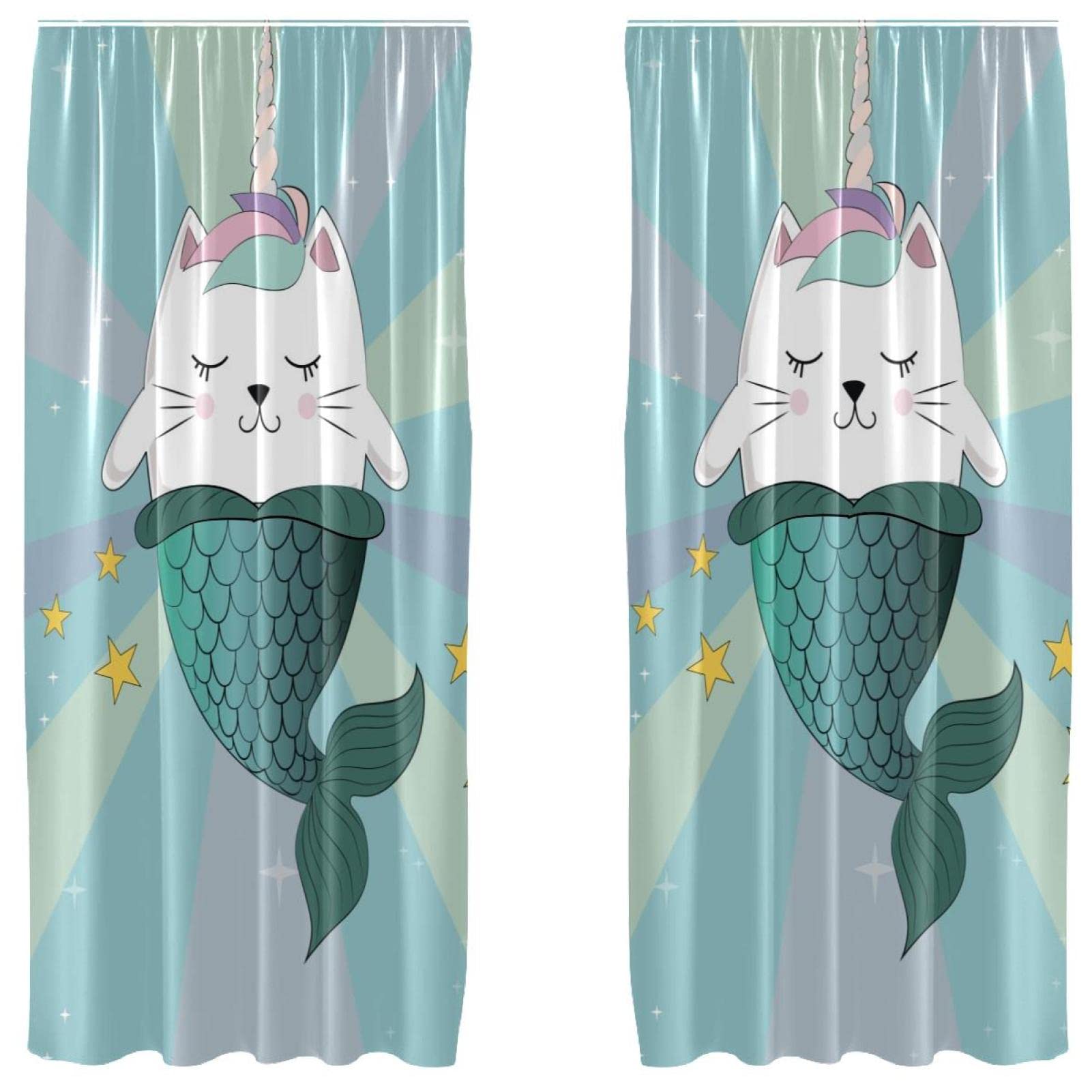 Cortinas de sirena unicornio lavables para renovar el cuarto de juegos y salón familiar