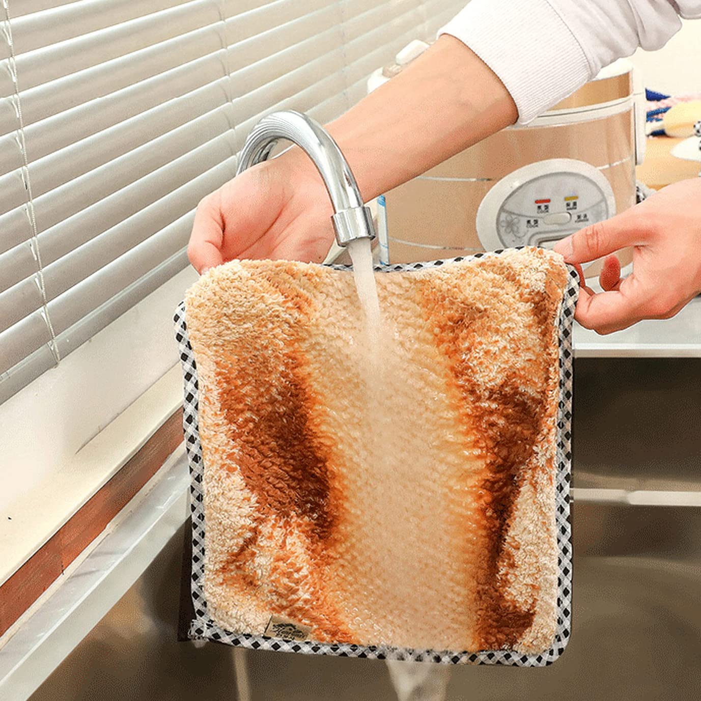 ATCAN Double-Sided Microfiber Cleaning Cloth Set - Oil Resistant, Highly Absorbent Towels for Kitchen, House Furniture, and Windows - Reusable Household Cleaning Supplies - Pack of 5 2