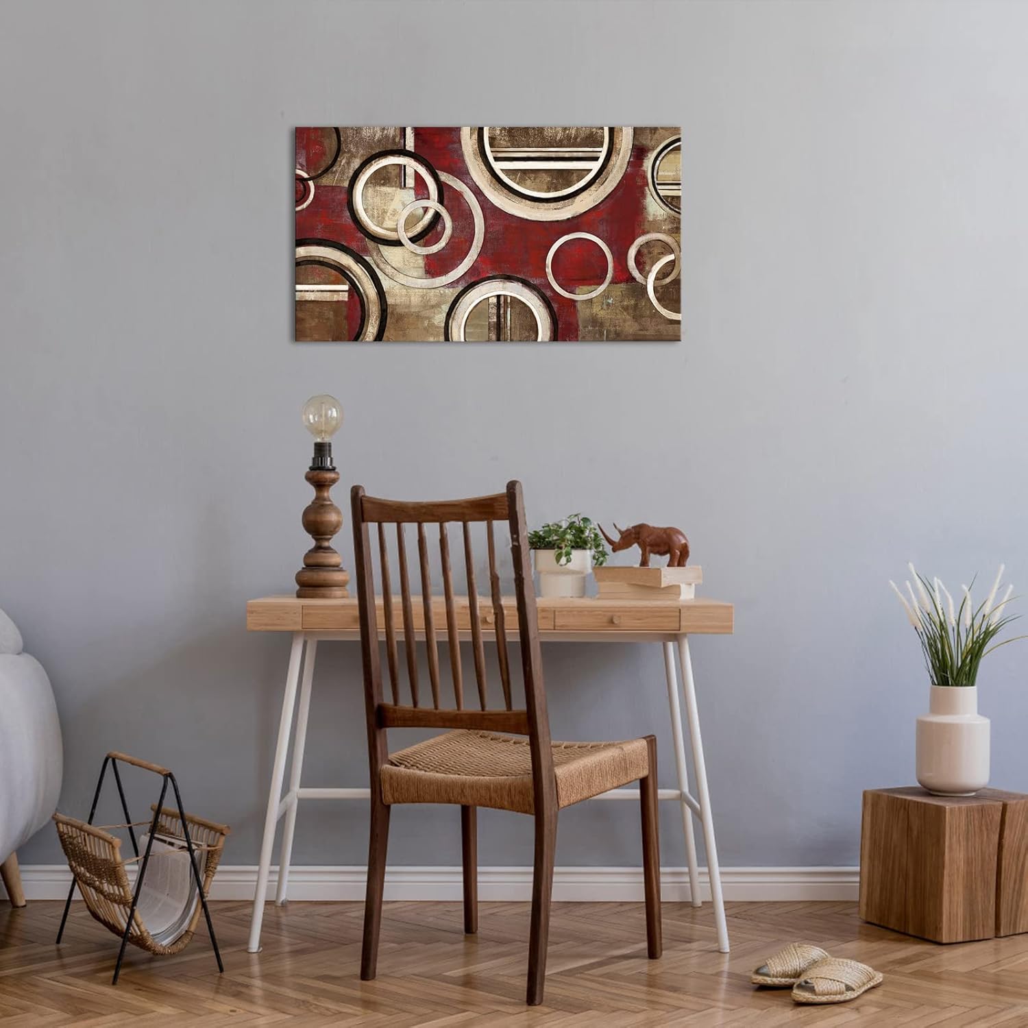 Saypeacher Burgundy Wall Art Red and Tan Pictures Large Abstract Wall Art for Living Room 20x36inches