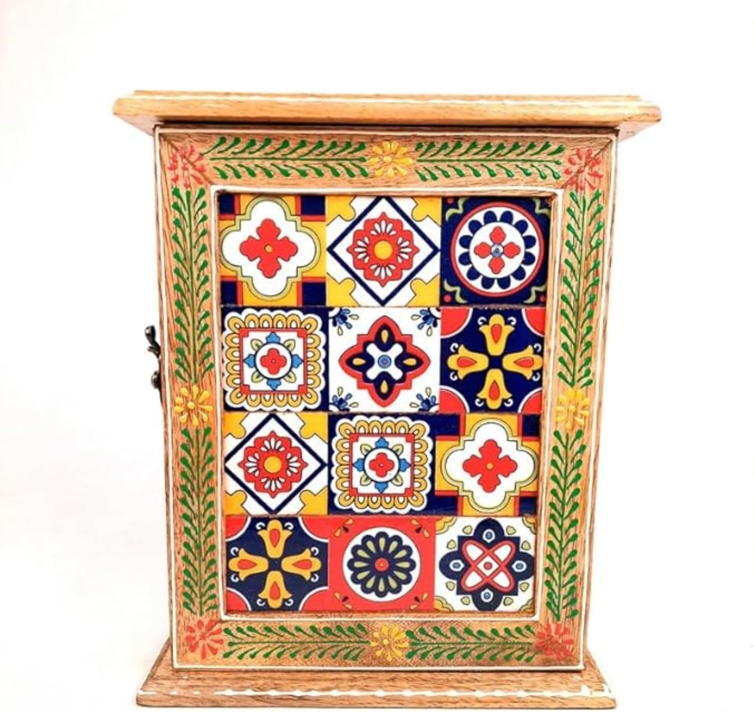 Apka Mart The Online Shop Key Holder Box with 8 Hooks | Wooden Wall Hanging Key Box Cabinet - for Home, Office & Entrance Decor - 11 inch (Multicolour)
