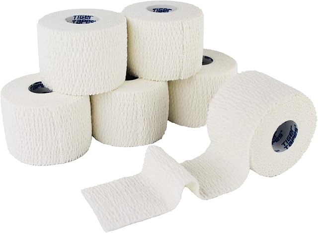 TIGERTAPES - Pack of 6 Tiger Tear Elastic Adhesive Bandage (5cm x 6.9m) - Easy to Apply EAB Sports Tape for Sports Healthcare Professionals - Use on Knee, Elbow or Ankles - Rugby Lifting Tape
