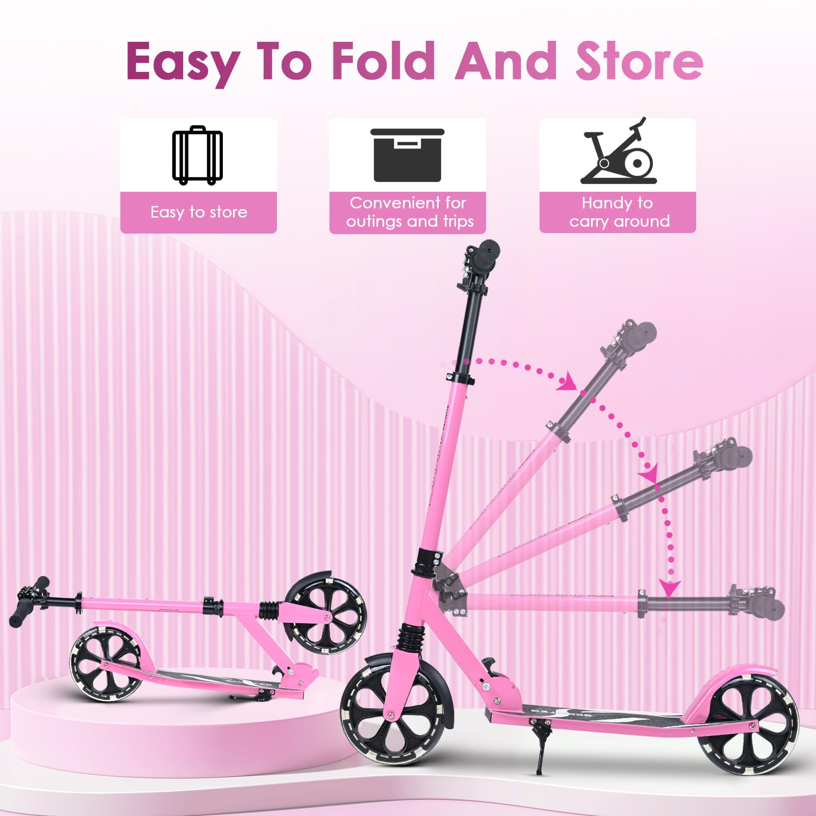 Dskeuzeew Trottinette Pliable Réglable avec Lumière LED, Convient aux Enfants et aux Adultes, Roues de 205 mm en Polyuréthane, Frein Arrière Antidérapant, Peut Supporter 100 kg
