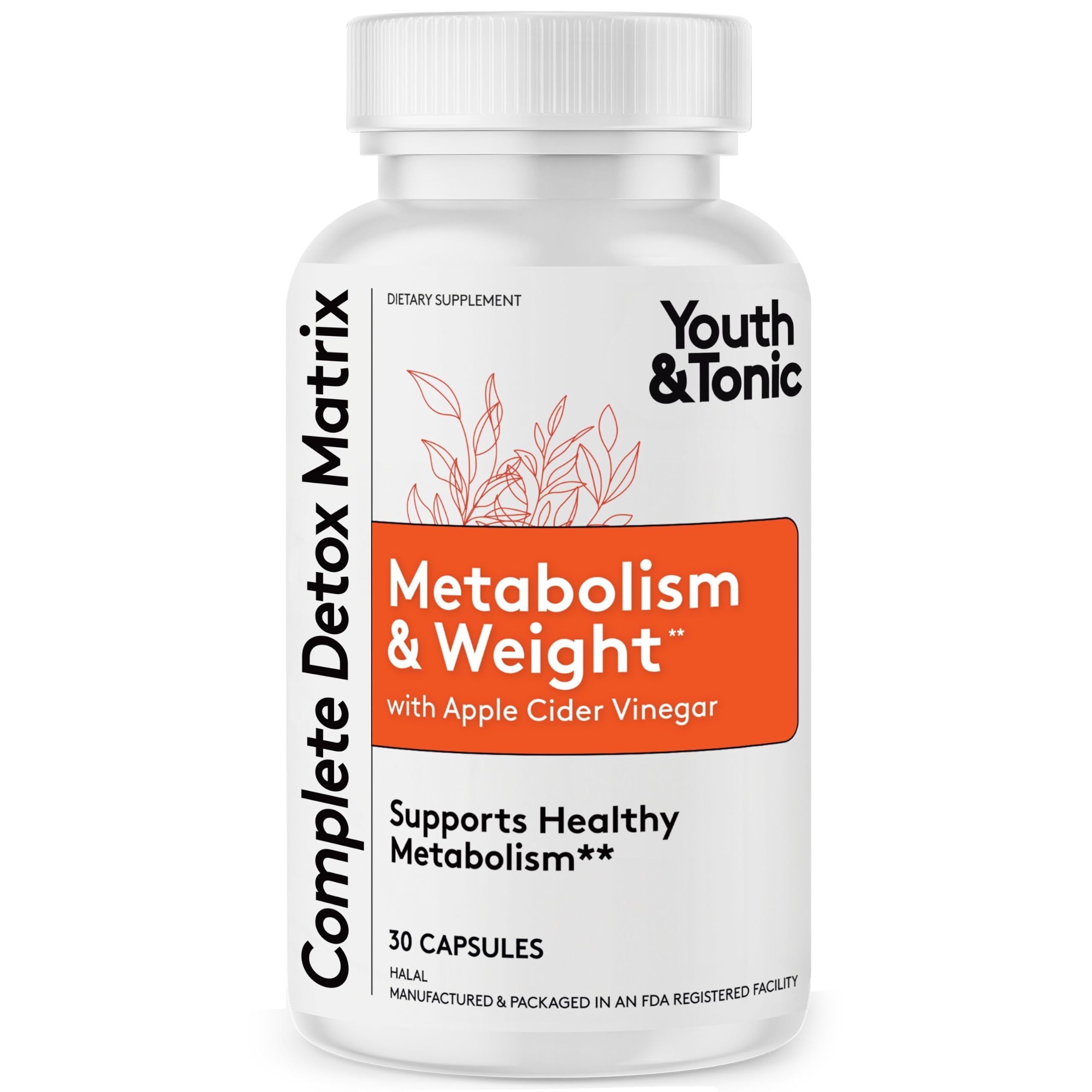 Youth & Tonic Detox Pills, Gut Cleanse Weight Loss, Women & Men, ACV Pills