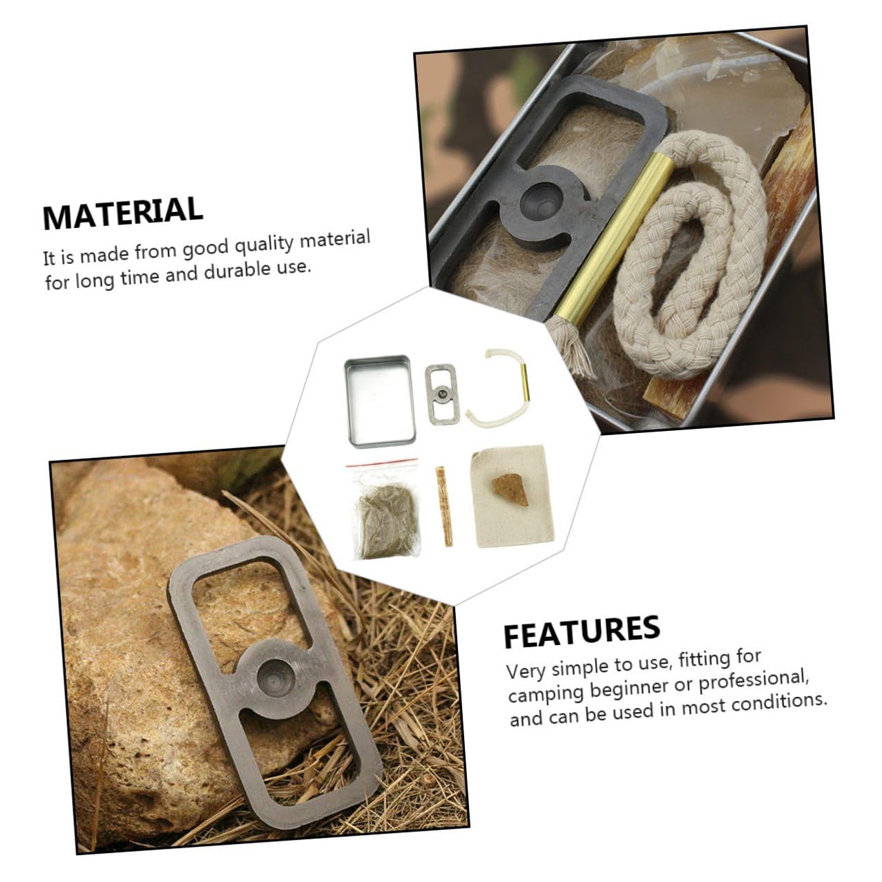 Kit para Iniciar Fuego al Aire Libre Encendedor y Cuerdas de Algodón y Metal para Camping y Parrilla, Ignición Instantánea en 1 Set