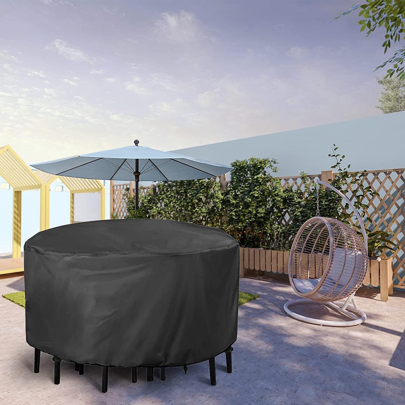 Housse Table de Jardin Ronde 140x80cm Housse Protection Table Jardin Imperméable Anti-UV 420D Oxford Tissu Extérieure Bâche pour Meubles Jardin