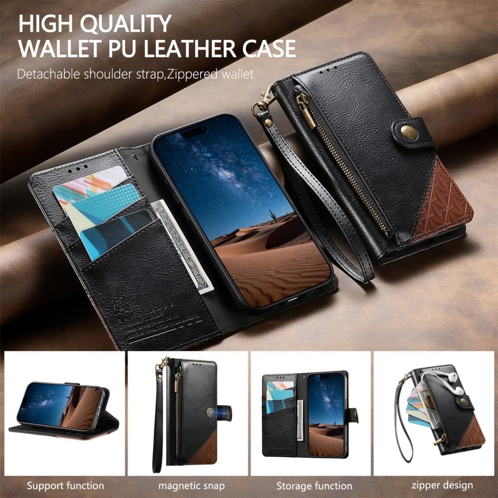 Generic Compatible avec Oppo A77 4G / A77S 4G (Couleur : Noir) Étui portefeuille à rabat en cuir