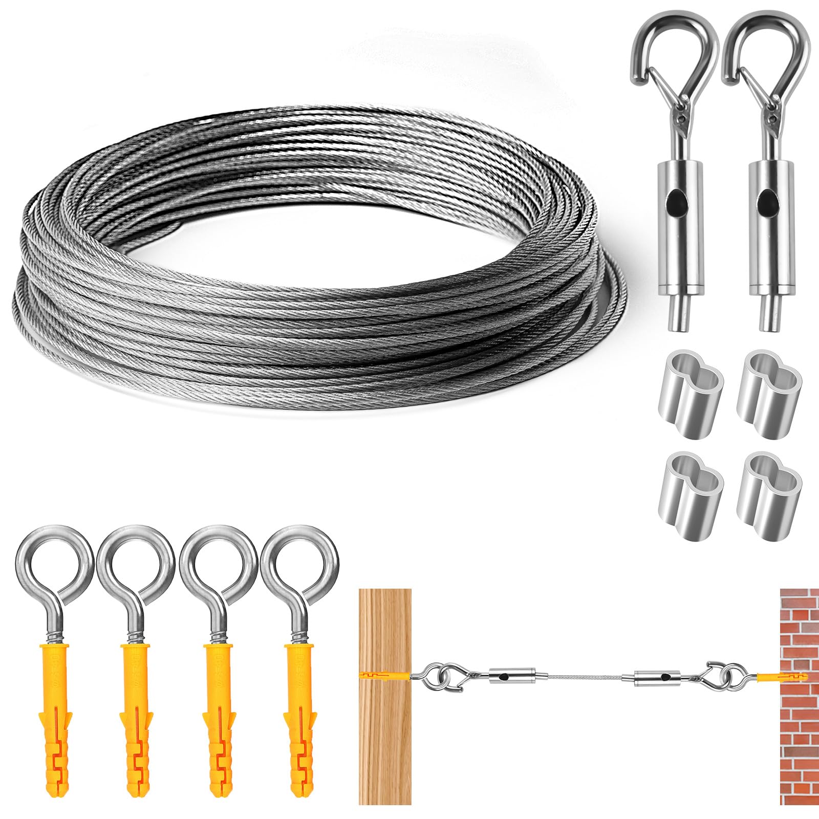 Câble Acier Inoxydable 3mm - 18 Mètres - Revêtu PVC - Capacité 220kg - Pour Suspension, Plantes, Linge