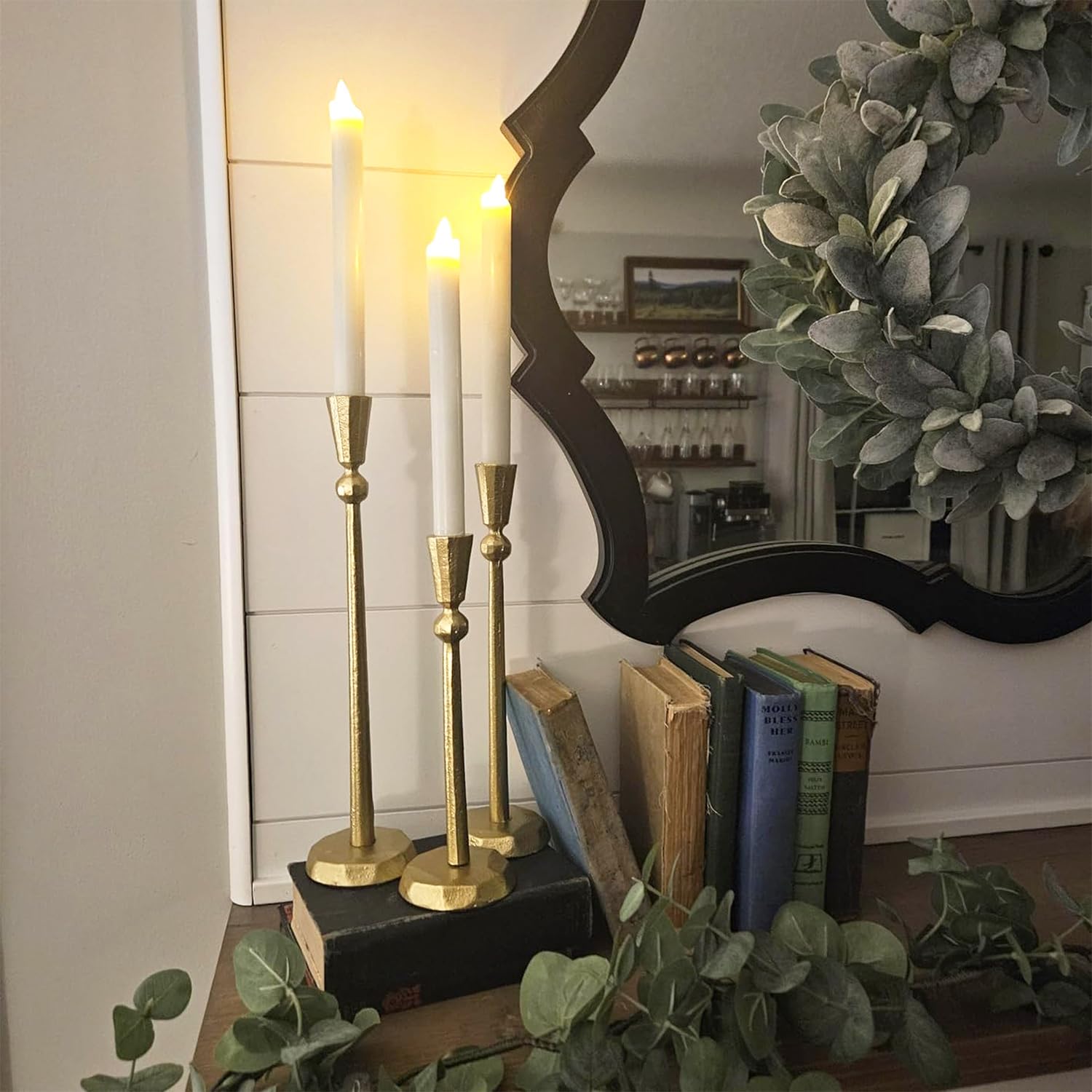 SUYAUU Candle Holders, Gold Iron Taper Candlestick Holder, Set of 3 Decorative Metal Candle Stand for Wedding Dinning Fireplace Party