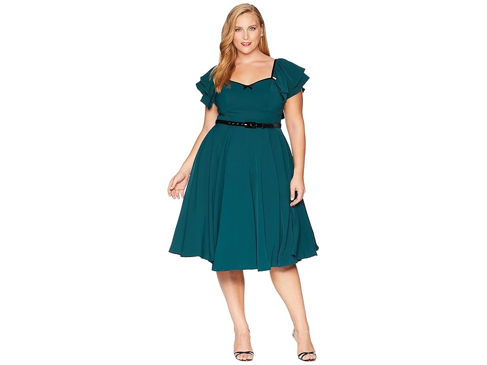 

Unique Vintage Plus Size Micheline Pitt for Unique Vintage Chiffon Carmelita Swing Dress (Hunter Green) Women's Dress