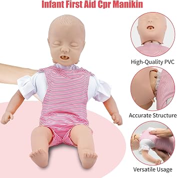 JNMFTD Infant Cpr Manikin, Baby Airway Obstruction Heimlich Training Manikin, Nursing Model PVC Full Body CPR Infarction First Aid Practice with Product Manual for Educational Teach Research