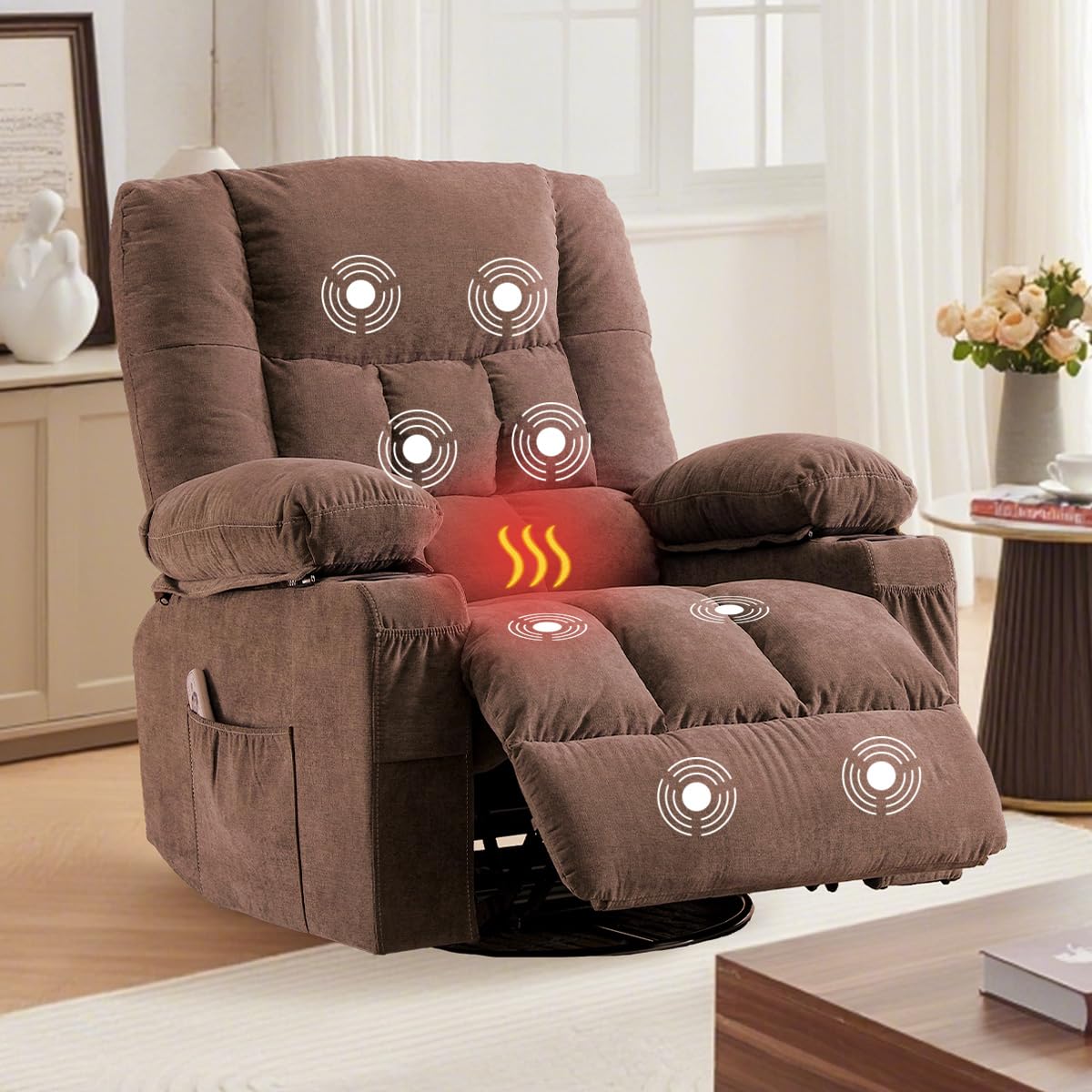 Recliner Chair with Cup Holders for Living Room Single Seat Manual Oversized Recliner with Ergonomic, Side Pocket for Adult