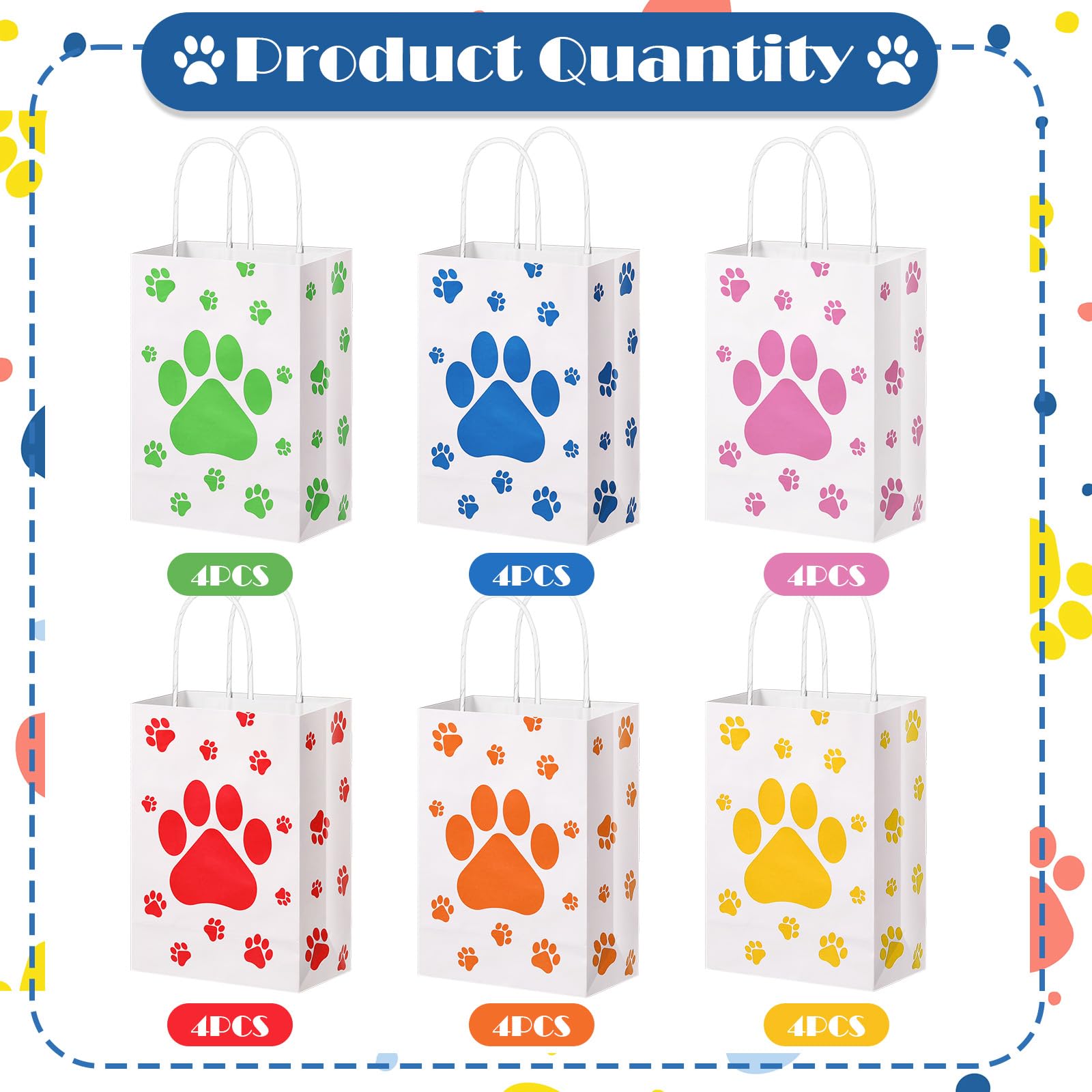 24 Pcs Puppy Dog Print Gift Bags With Handles - Cute Kraft Paper Goodie Bags For Dog Birthday Parties & Pet Favors - View #6