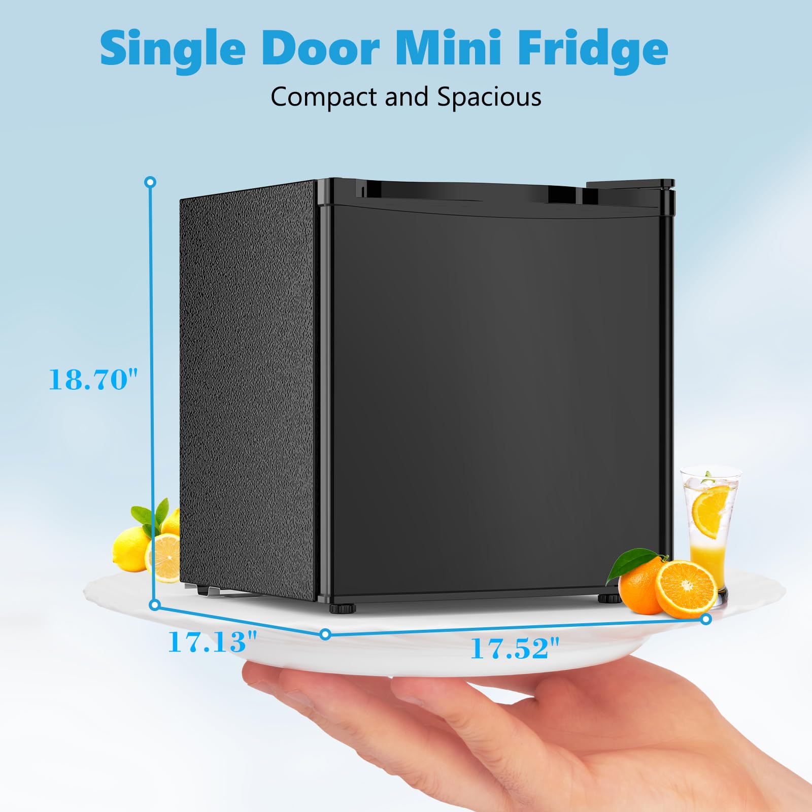 1.6 Cu.ft Mini Fridge with Freezer, Compact Single Reversible Door Refrigerator, Adjustable Thermostat, Ultra Quiet, Energy Efficient for Office, Dorm, Bedroom, Apartment -Black