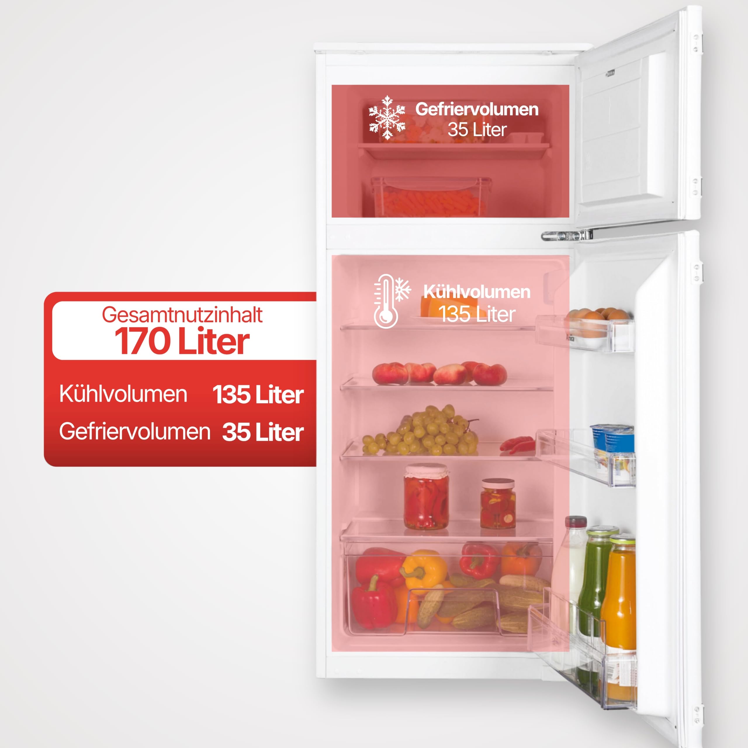 Amica Einbau Kühl Gefrierkombination Doppeltür mit Gefrierfach oben für 122 cm Nische, Schlepptür-Technik, Inverter Kompressor, elektronische Steuerung, Tür-Offen-Alarm