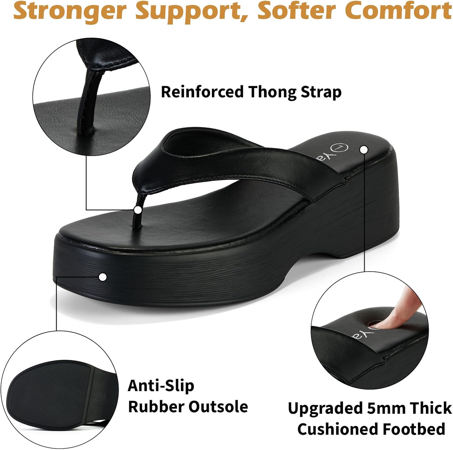 Yavero Women's Platform Flip Flop Sandals Comfortable Wedge Thong Sandals with Square Toe, Casual Summer Sandals - Image 5