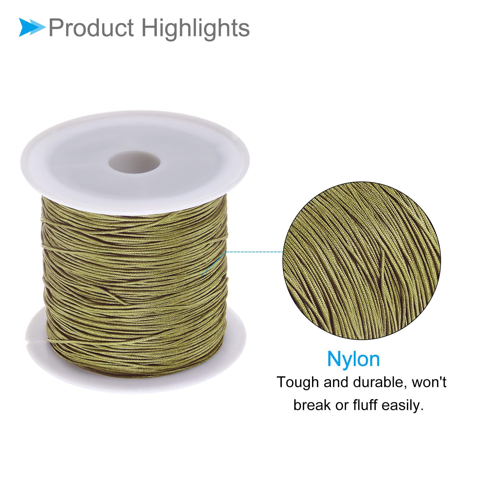 CoCud Nylon Knotting Cord, 0.6mm Dia 50 Yards 45m Length, Nylon Soft Smooth Beading Thread Dark Khaki - Image 4