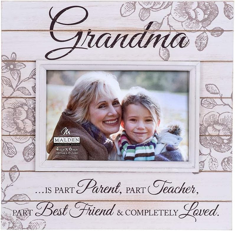 Malden International Designs Sun Washed Words Grandma Cream Distressed Picture Frame, 4x6, Cream