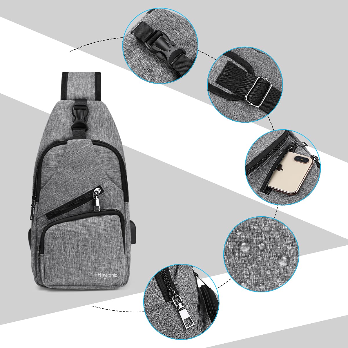 flintronic Zaino Monospalla Sling Bag, Borsa a Spalla Uomo, Borsello Tracolla (includere 1 Cavo USB)
