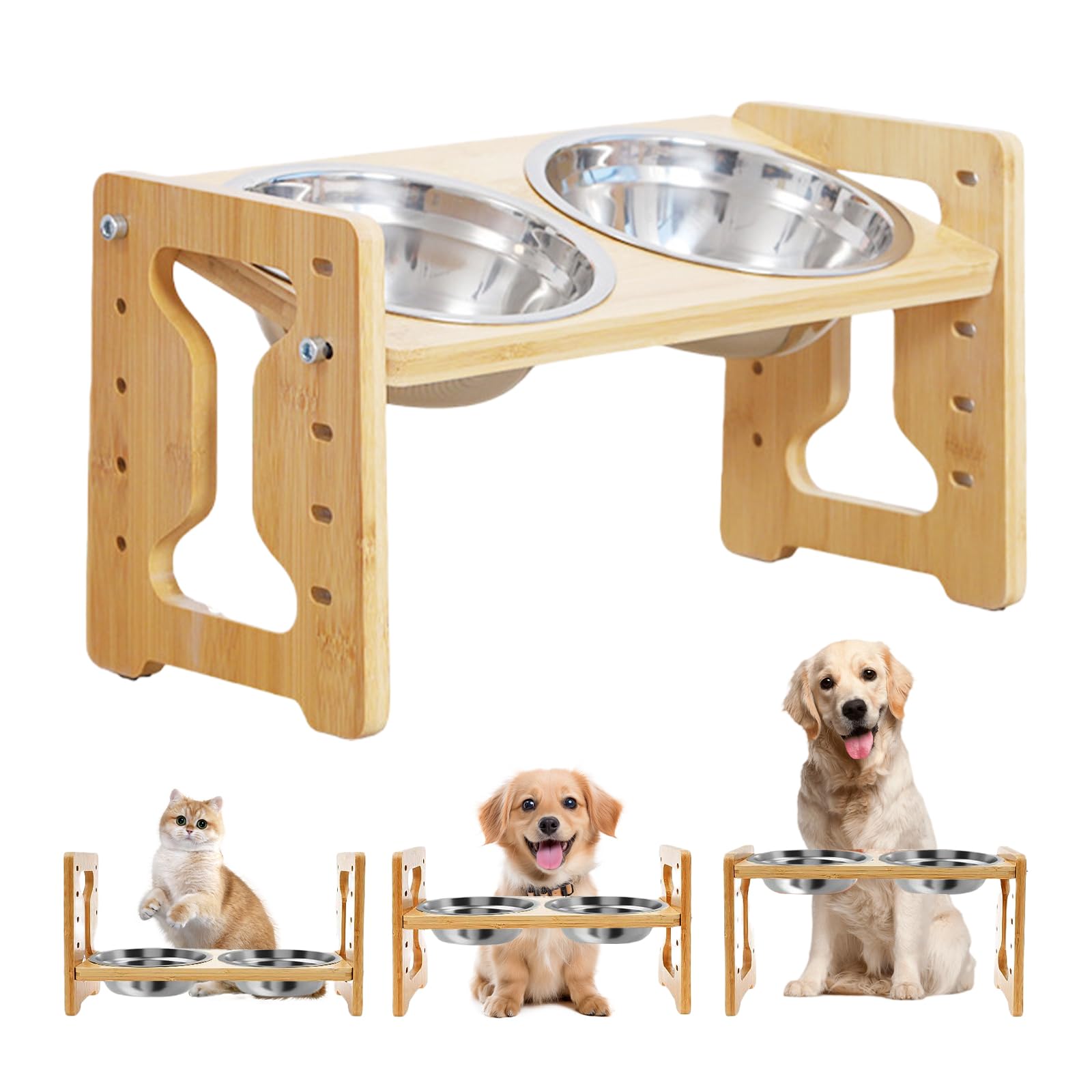 Gamelle en bois antidérapante pour chien réglable en hauteur et stable