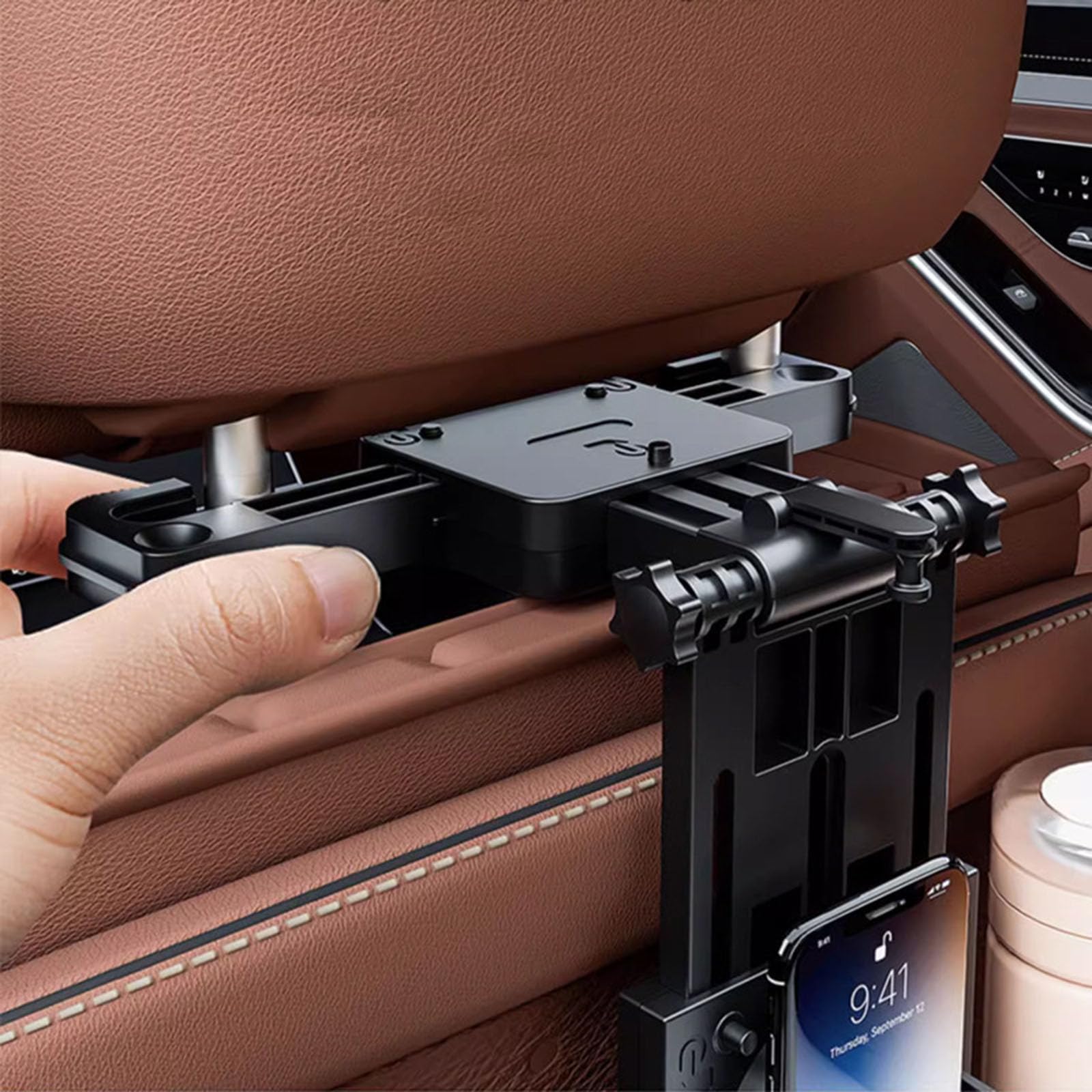 Mesa plegable de viaje para asientos traseros con bordes que no se derraman, superficies fáciles de limpiar, ideal para niños y adultos que comen en la carretera, mesa de instalación rápida