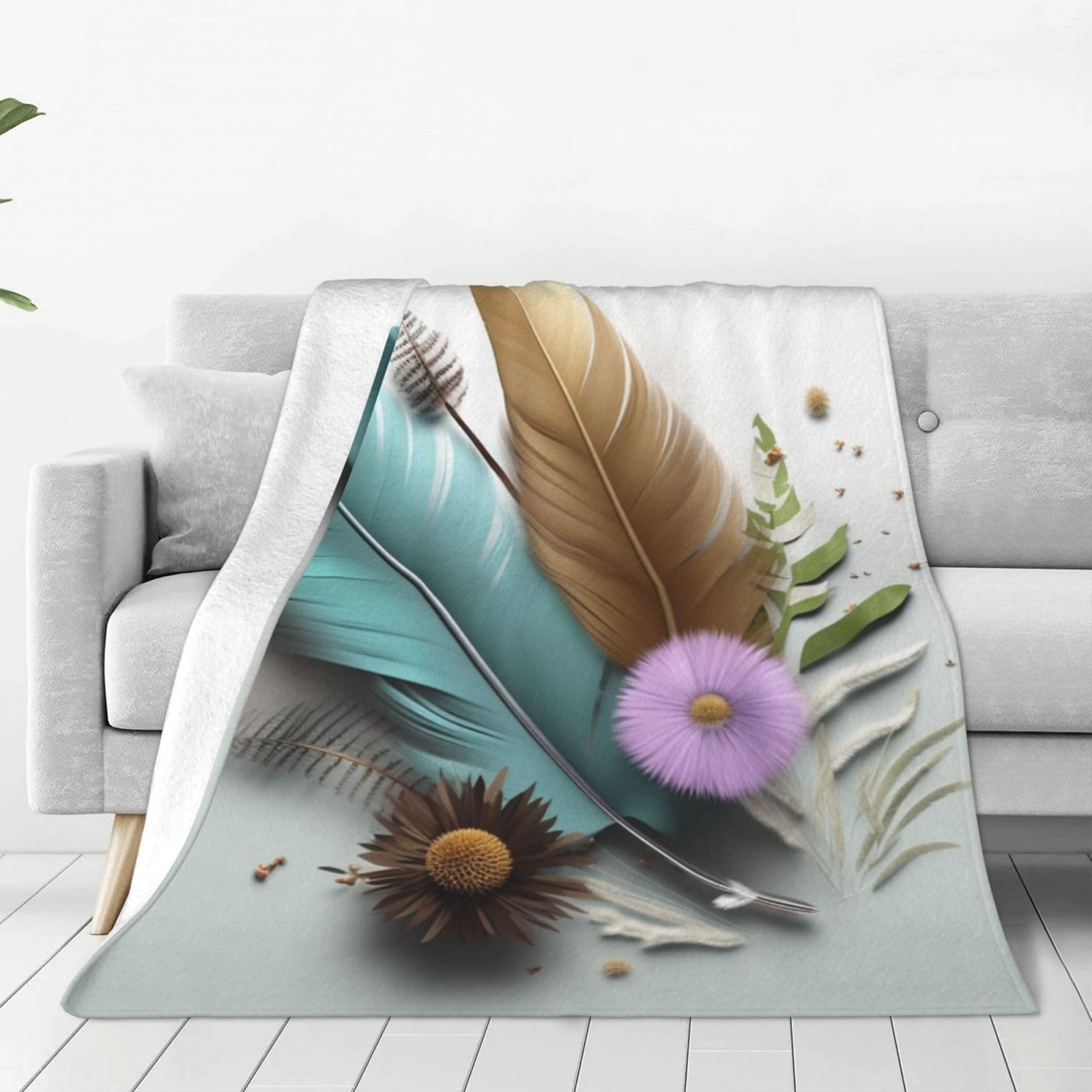 Couverture en flanelle florale douce et légère 127x101 cm pour lit et canapé