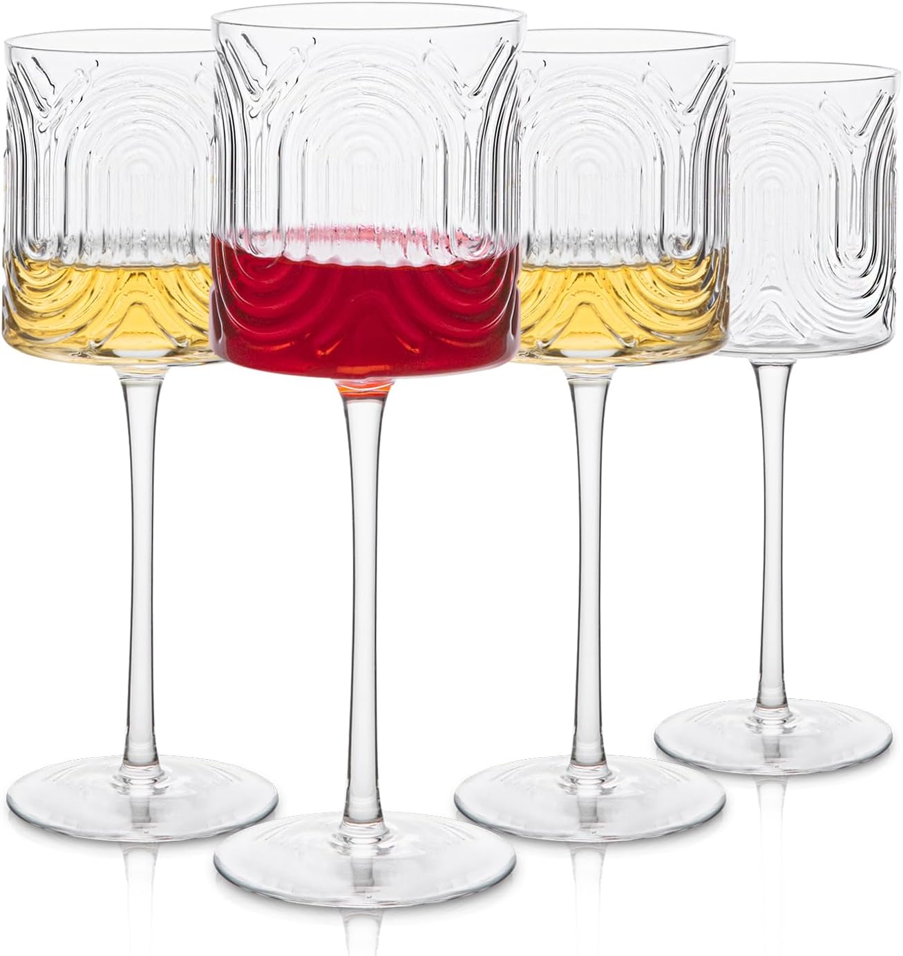 INSETLAN Elegant Square Wine Glasses Set of 4 – Long Stem Crystal Wine Glasses 12.5oz, Hand Blown,Thin Premium Glassware with Arch Design for Red and White Wine – Ideal Gift for Anniversary, Wedding
