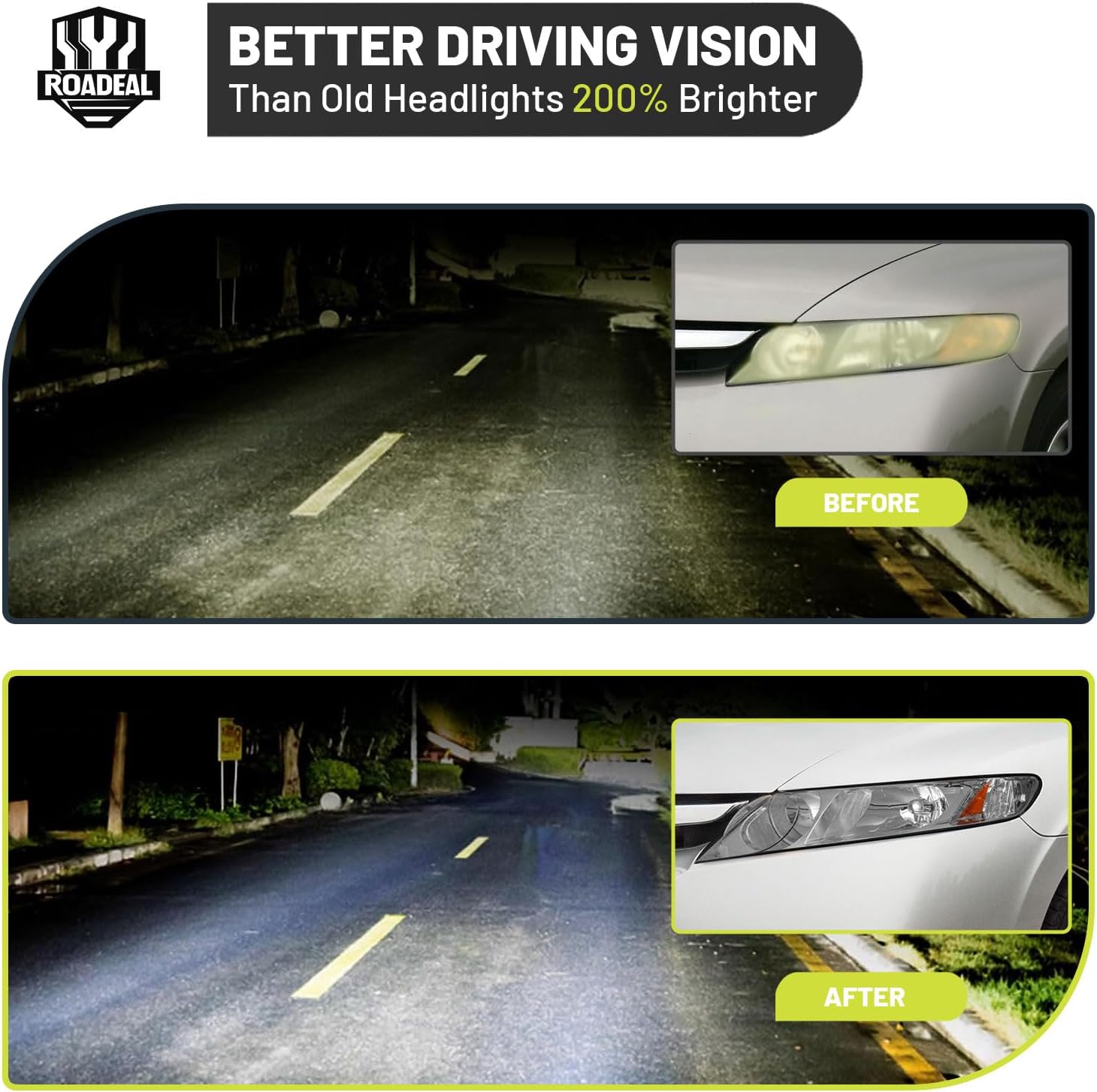 Headlights W/Bulbs for 2006-2011 Honda Civic 4-Door Halogen Headlamp Replacement Driver & Passenger Side (NOT fit 2-Door)
