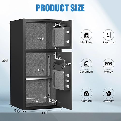 Miniatura 4 de SAFE,6.5 Cu ft Large Safe Box Fireproof Waterproof,with LED Light fire proof safe for home documents,Fingerprint password personal Safe with Deposit