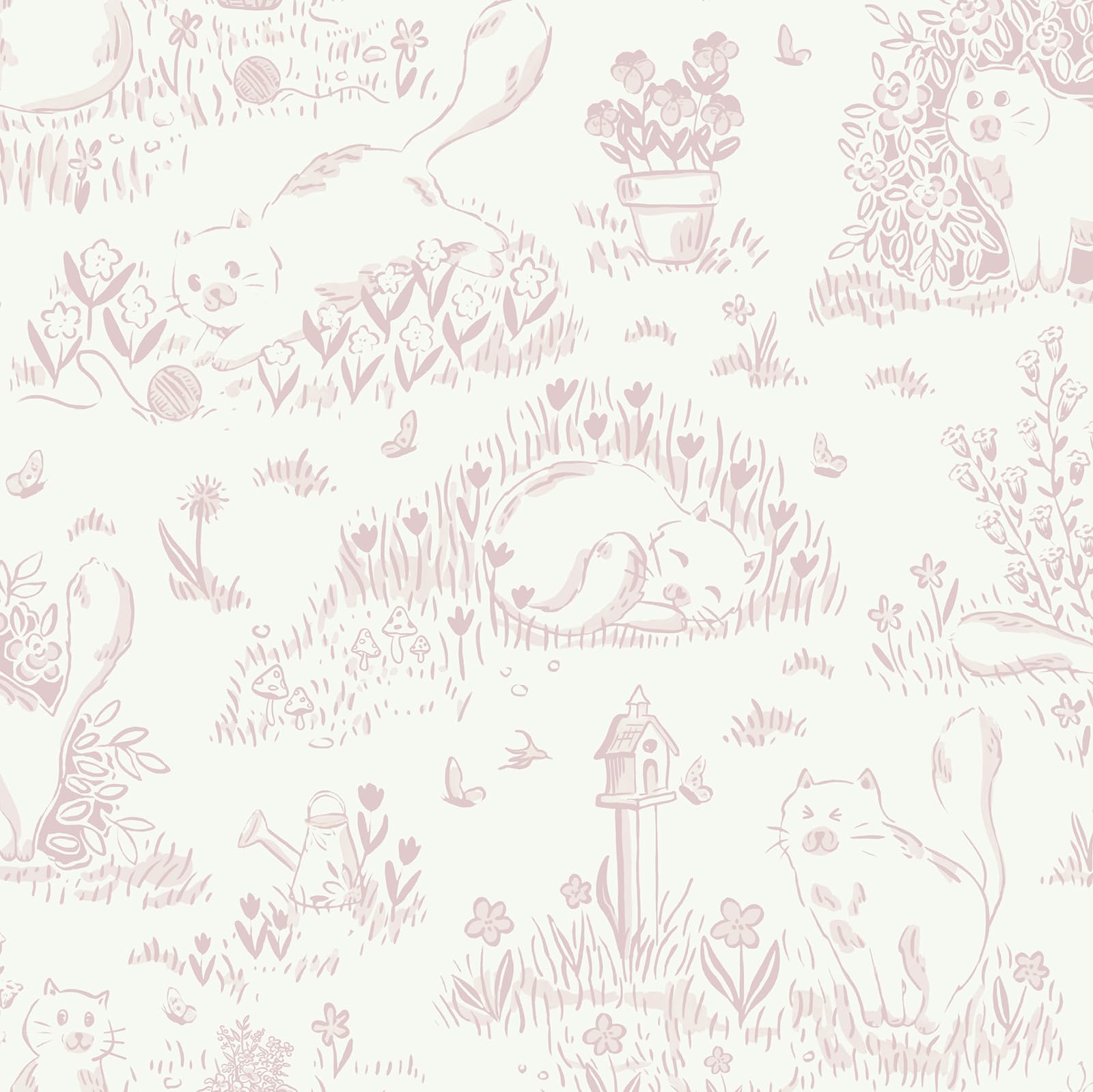 Yomshi Self Adhesive Wallpaper Pink Cats Mailboxes and Botanical Wallpaper 44 x 1000 cm Cartoon Animal Vinyl Wrap for Bedroom Cabinets Wall Living Room Renter Friendly Thicken Textured