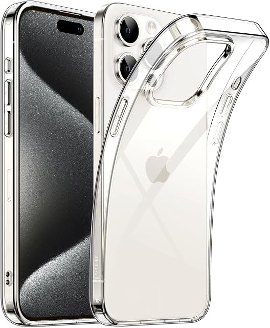 JETech Etui na iPhone 15 Pro Max 6,7 Cala, Miękkie TPU Przezroczyste Szczupły Osłona z Absorpcja Wstrząsów, Obsługa Ładowania Bezprzewodowego (Przezroczyste)