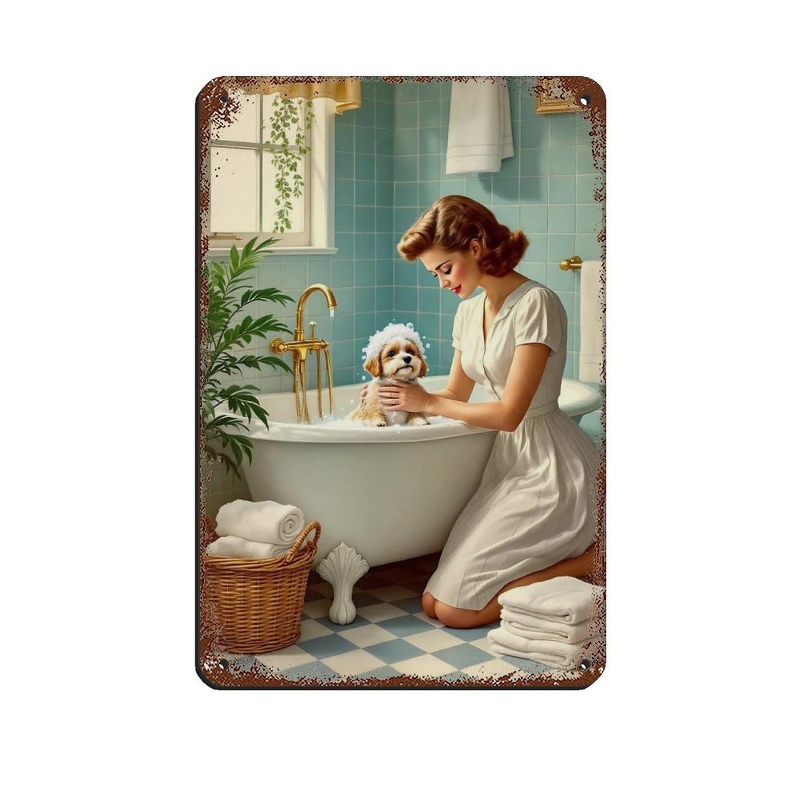 Poster rétro en métal de salle de bain pour rénover vos murs sans percer