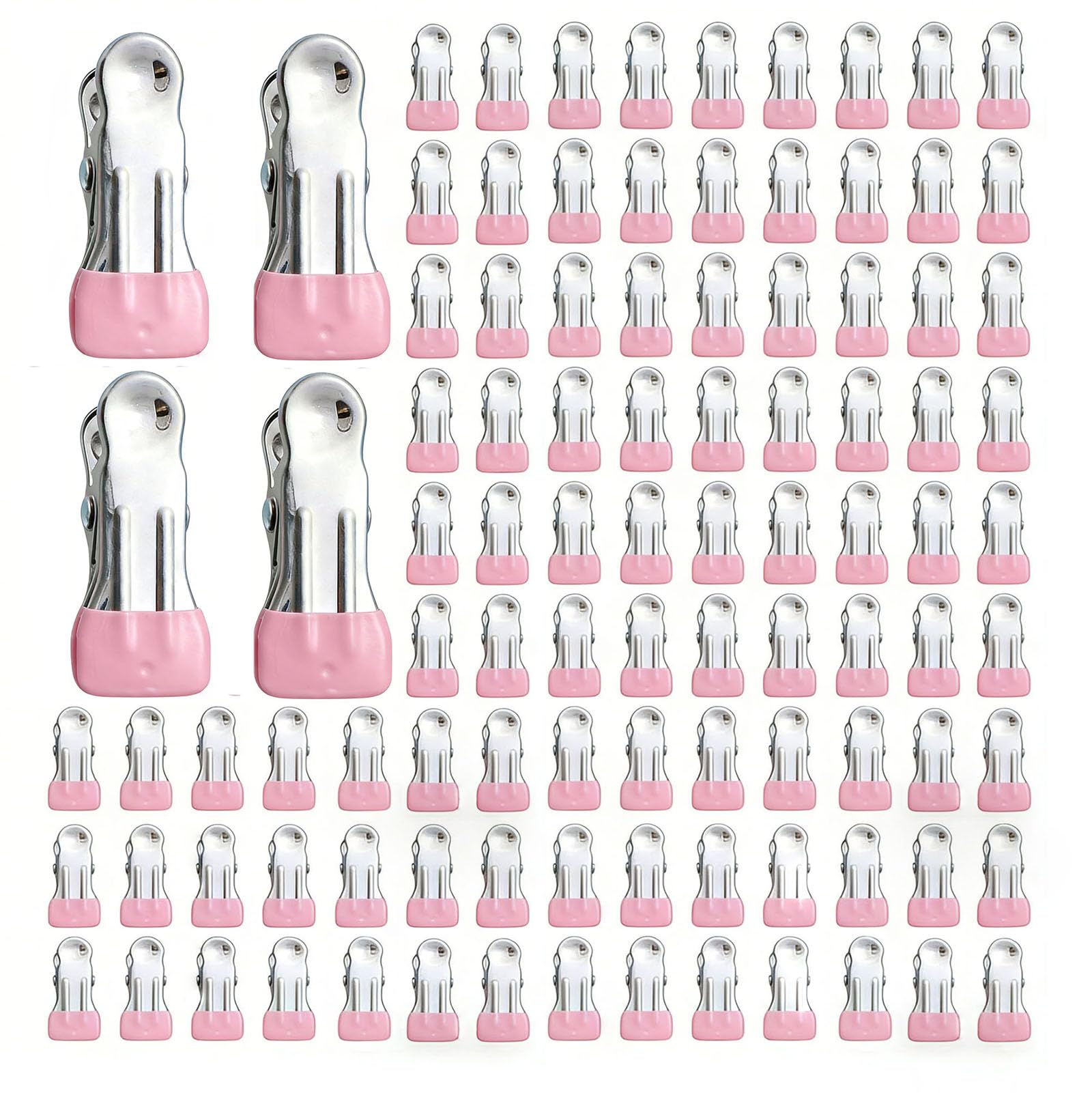 Wäscheklammern Robust Außen Paket 10-100 Metallklammern 2.17 Zoll Lebensmittel Taschenklammern Edelstahl (Pink 100Pcs)