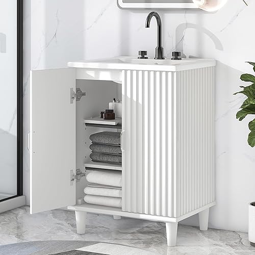 P PURLOVE Mueble de baño de 24 pulgadas con fregadero, armario de almacenamiento de baño con dos puertas y estantes ajustables, moderno juego de disponible en Yaxa Peru
