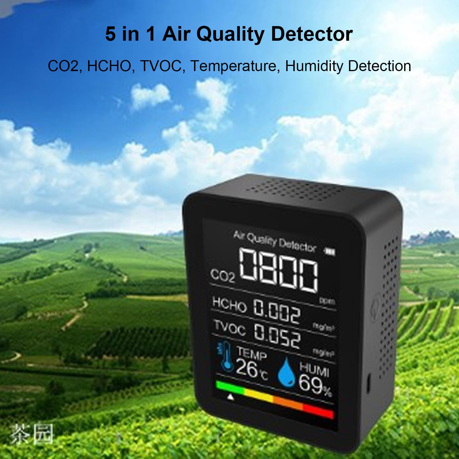 Detector de Calidad del Aire 5 en 1, probador portátil para Interiores, Monitor preciso de Humedad y Temperatura CO2 HCHO TVOC para el hogar y el Coche
