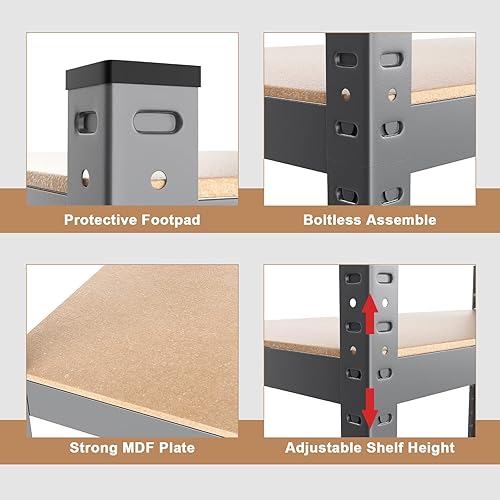 Miniatura 3 de ERGOMASTER Estantes de almacenamiento de garaje de 5 niveles, estantería de garaje de 1925 libras, estantería resistente, ajustable, sin pernos,