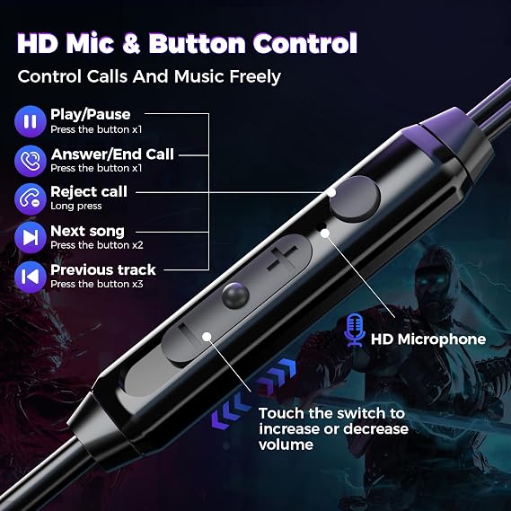 In Ear Gaming Headset with Mic 360° Surround Sound Noise Reduction | Wired Gaming Headset,Headphones with Microphone,Dual Microphones, Ergonomic Design Gaming Earbuds for PC Xbox PS5 PS4 Switch