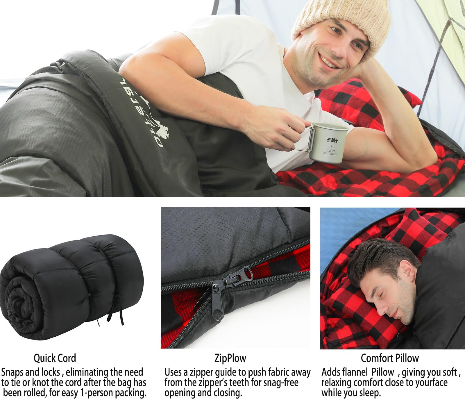 Sleeping Bag Cold Weather Sleeping Bags for Adults 0 Degree Sleeping Bag with Pillow Extra Large Flannel Big and Tall XXL Warm Winter Zero Degree Camping