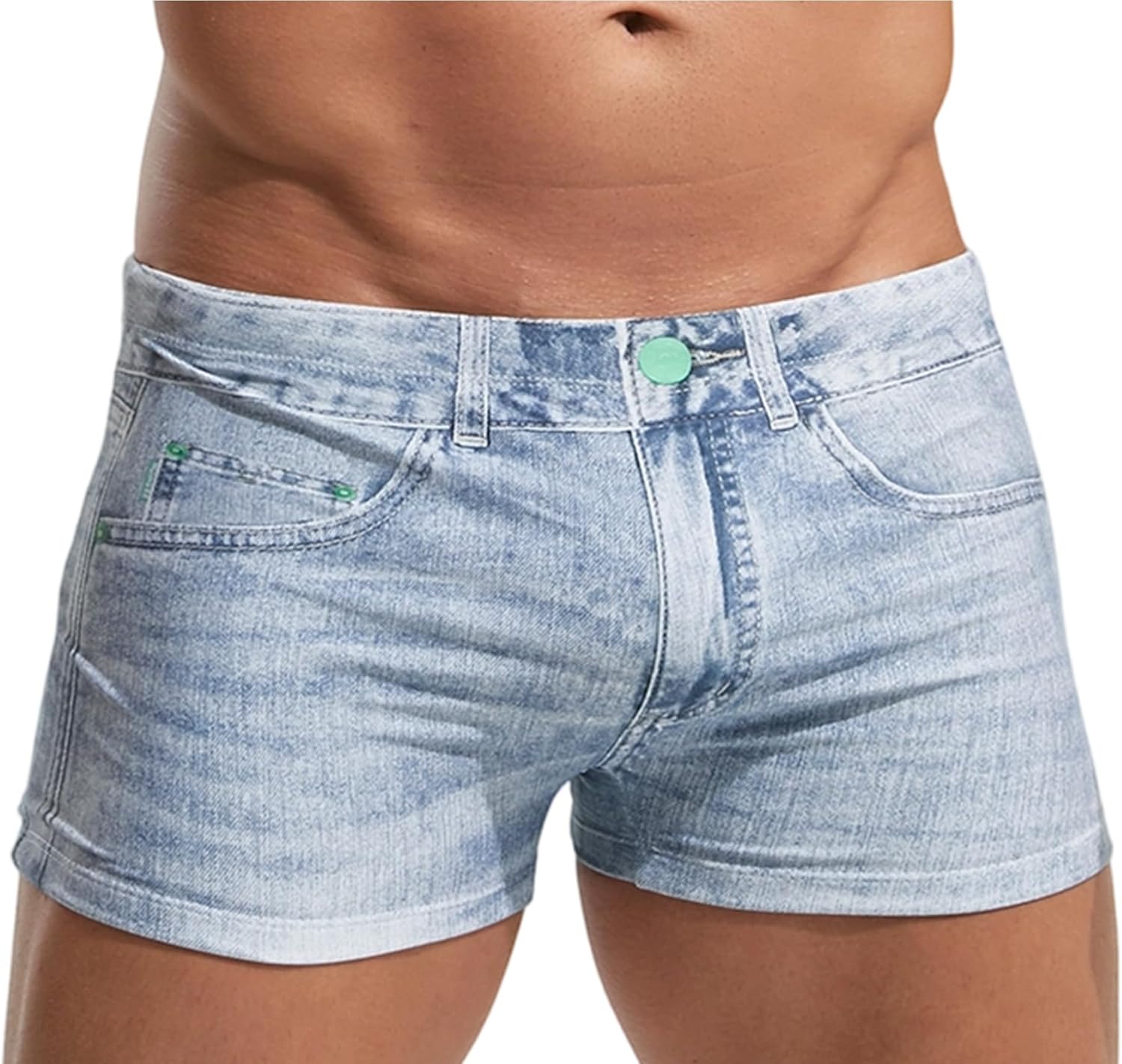 FEOYA Men’s Denim Print Swim Briefs Square Leg Swimsuits Quick Dry Swim Boxer Shorts Mens Drawstring Swimwear