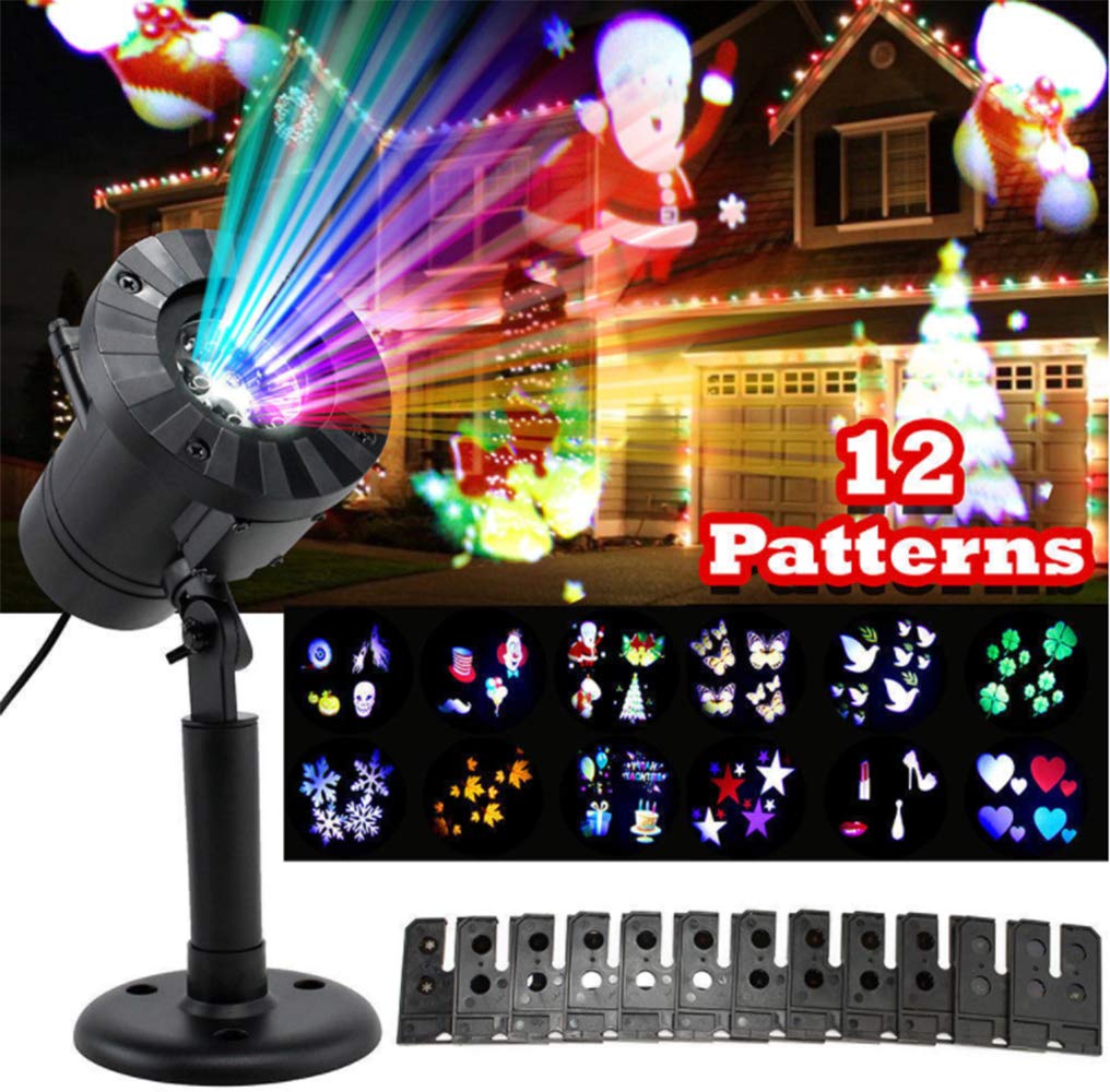 Natale LED Proiettore Luce Discoteca Luce da palcoscenico Modelli di fiocchi di neve impermeabili 12 Modelli Proiettore per esterni Lampada di proiezione Prato Luce natalizia Casa Giardino Decorazioni