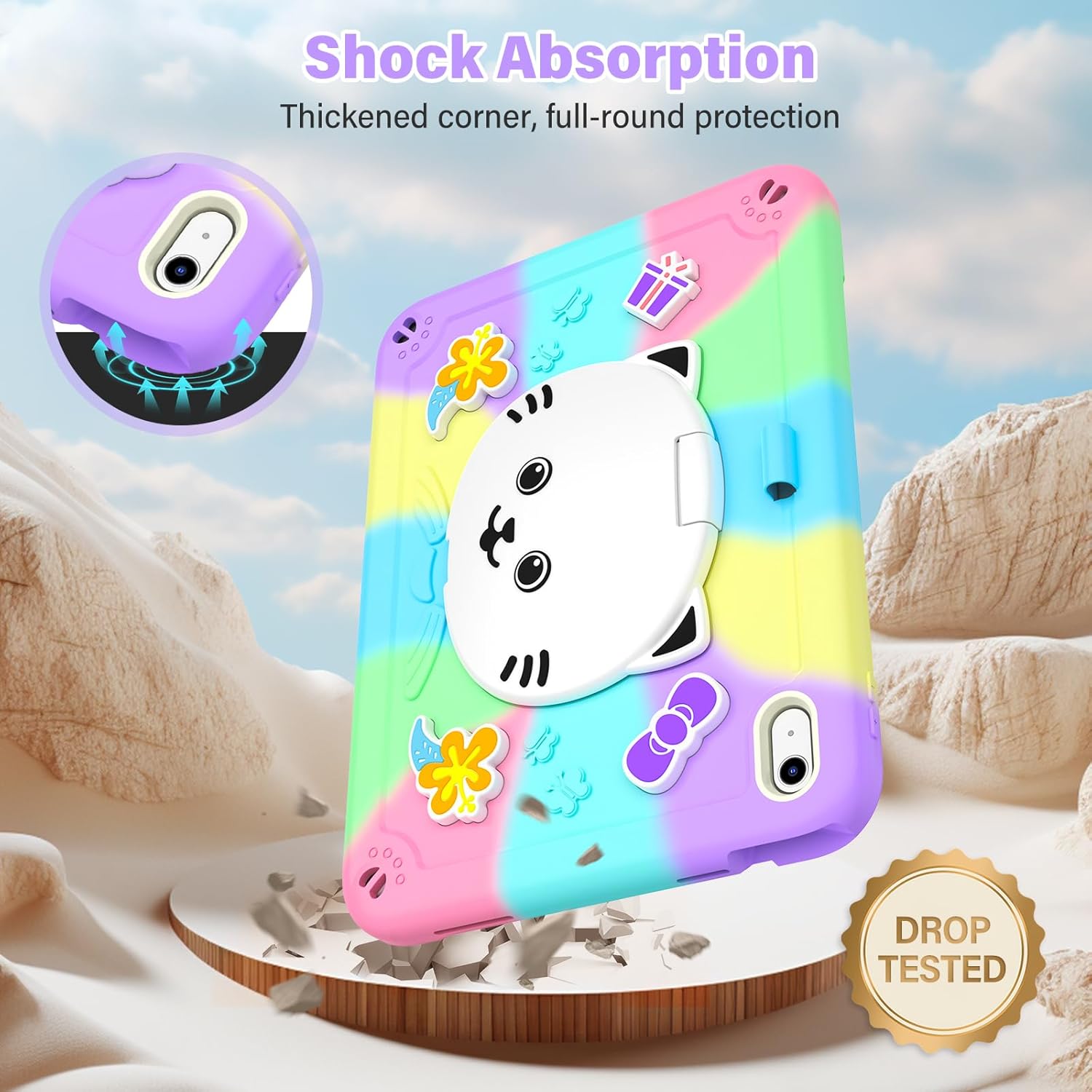 TOMORRY Case for iPad (A16) 11th 2025 /10th Generation 10.9 Inch 2022 with Tempered Glass Screen Protector,Cat Stand&Pencil Holder Shoulder Strap,Shockproof for iPad Case 10th Gen kids Girls-Colourful