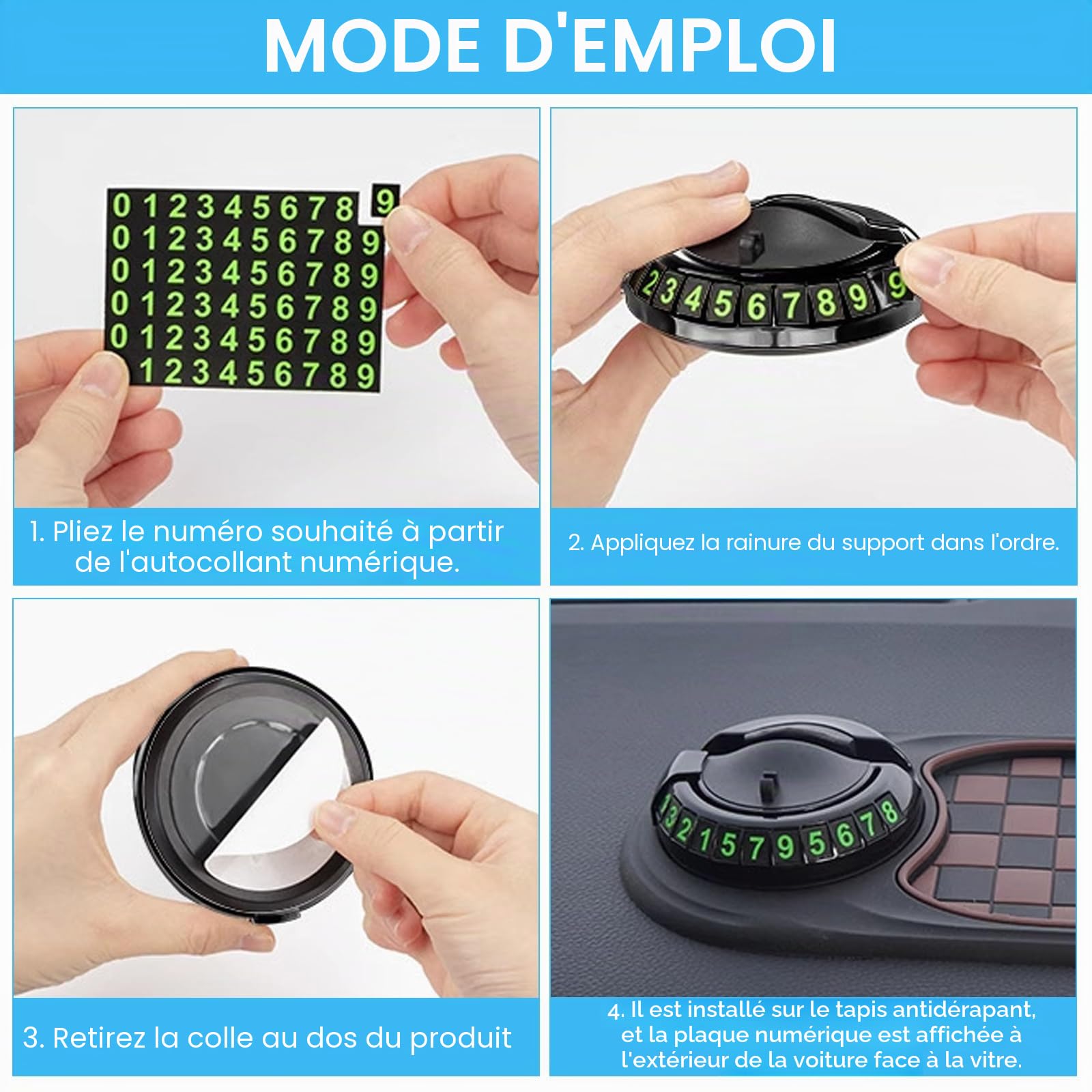 Tapis de tableau de bord antidérapant universel avec support de téléphone 2 en 1 – Tapis antidérapant pour clés et friandises | Poignée rotative à 360° + Parcomètre intégré